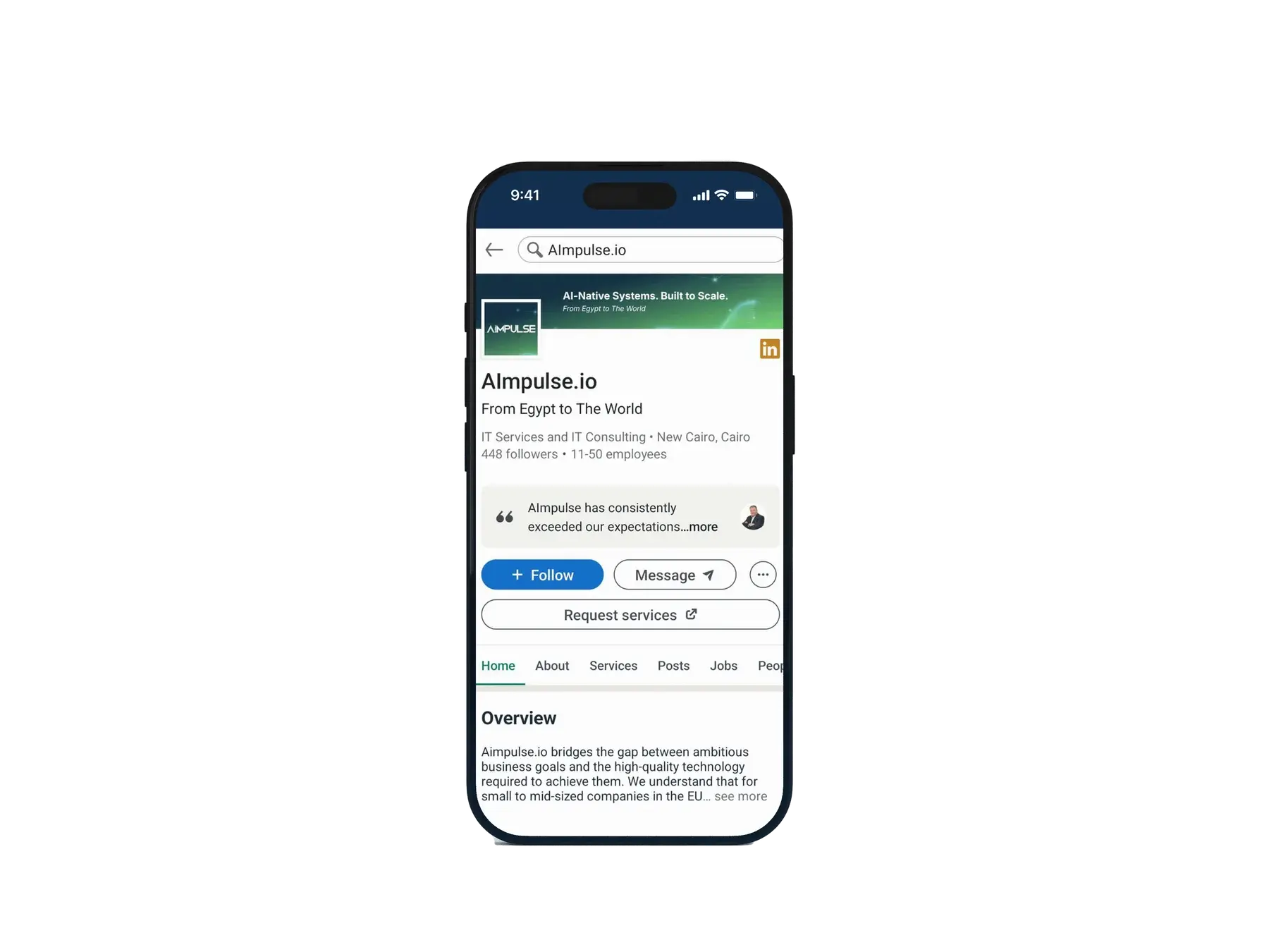 AImpulse LinkedIn company profile on mobile